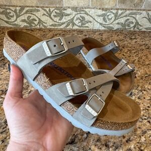 Birkenstock Franca Soft Footbed Gray Nubuck Leather Sandals EU 36 US 5-5.5 EUC
